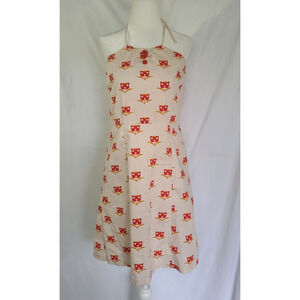 Anthropologie Cream Halter Mini Dress with Red Floral Print